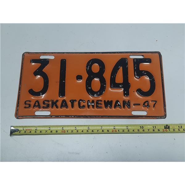 1947 Saskatchewan License Plate.
