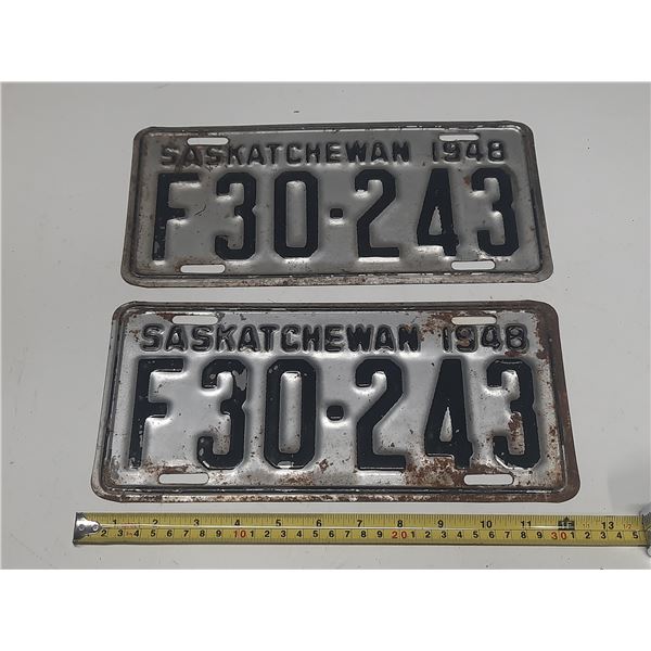 1948 Saskatchewan License Plate. (In Pair)