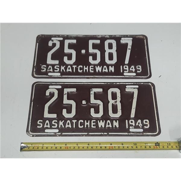 1949 Saskatchewan License Plate. (In Pair)