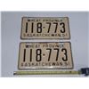 Image 1 : 1951 Saskatchewan License Plate. (Wheat Province) (In Pair)