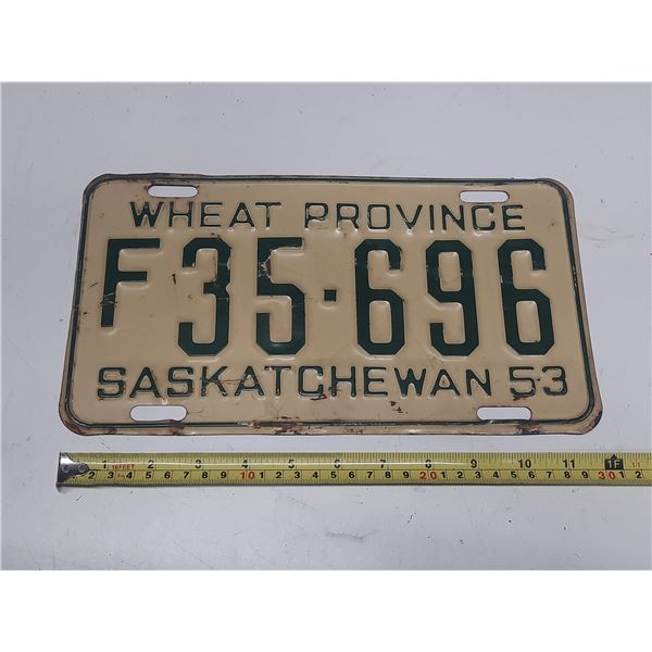 1953 Saskatchewan License Plate. (Wheat Province)