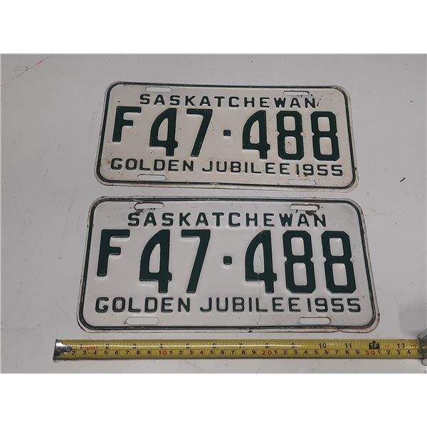 1955 Saskatchewan License Plate. (Golden Jubilee) (In Pair)