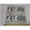 Image 1 : 1955 Saskatchewan License Plate. (Golden Jubilee) (In Pair)