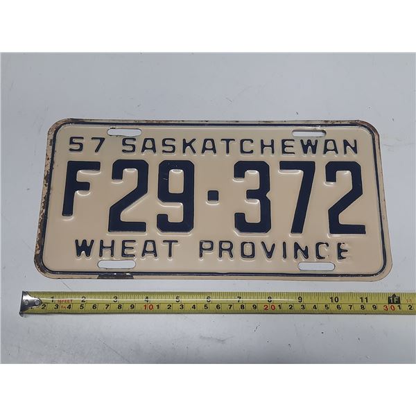 1957 Saskatchewan License Plate. (Wheat Province)