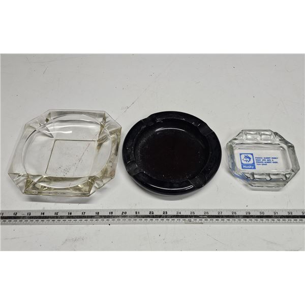 (3) Heavy Vintage Glass Ashtrays