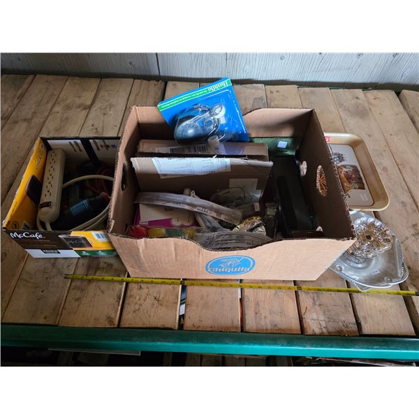 Lot of misc items- coca cola tray, extension cords