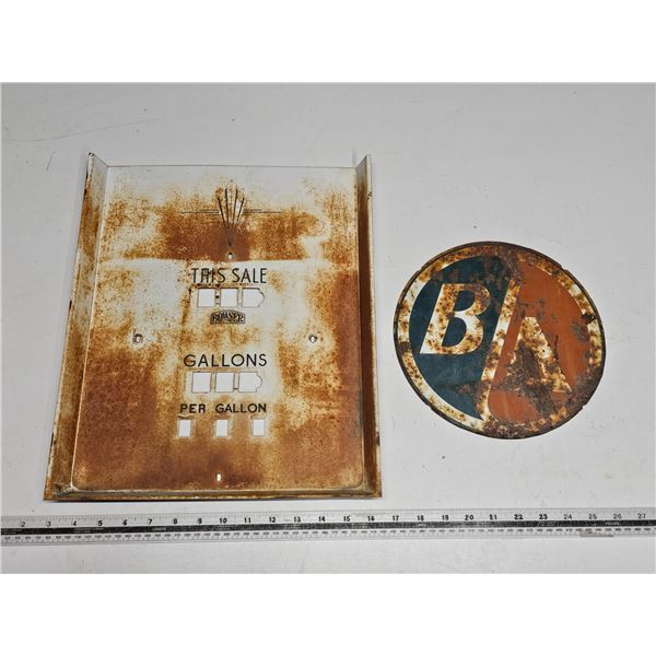 Vintage Bowser Gas Pump Face Plate & Vintage B/A Advertising Sign