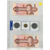Image 1 : (2) 1986 Canada Two Dollars (Uncirculated), (2) 1986 Canada One Dollar (Coin), 1943 Canada Tombac 5 