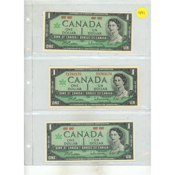(3) 1967 Canada One Dollars. (Uncirculated)