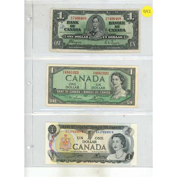 1937, 1954, 1973 (Ucirculated) Canada One Dollars.