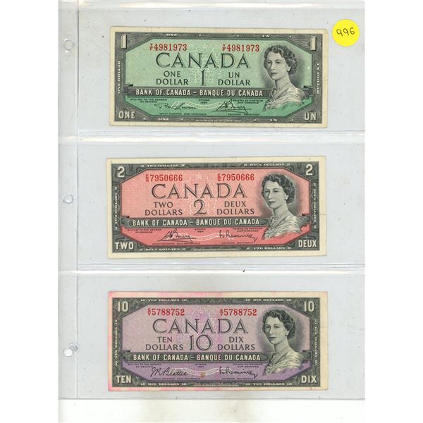 1954 Canada One, Two (Uncirculated), Ten Dollars.