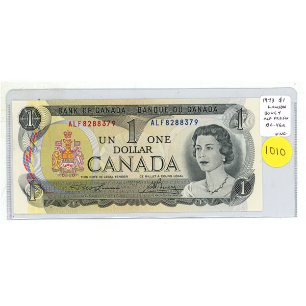 1973 $1. Lawson-Bouey signatures. ALF Prefix. BC-46a. Uncirculated.