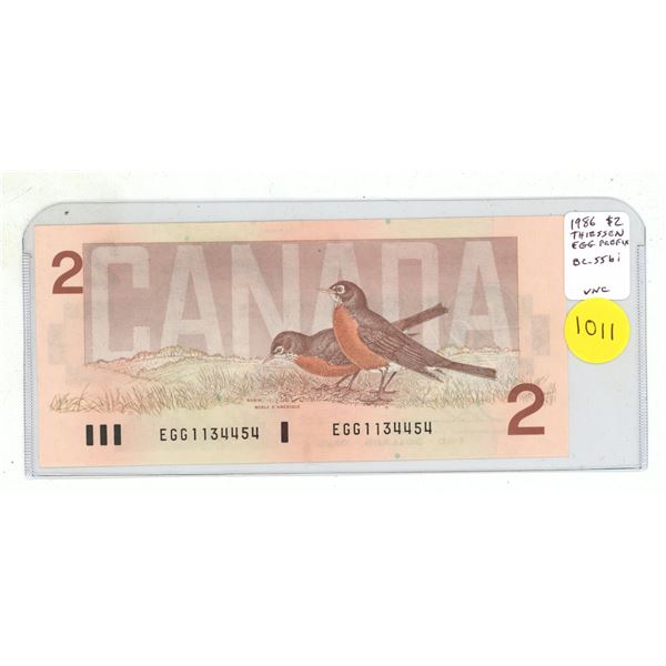 1986 $2. Thiessen-Crow signatures. EGG Prefix. BC-55bi. Uncirculated.