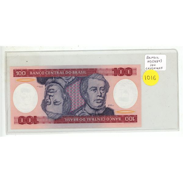 Brazil. ND (1984) 100 Cruzeiros. Uncirculated.