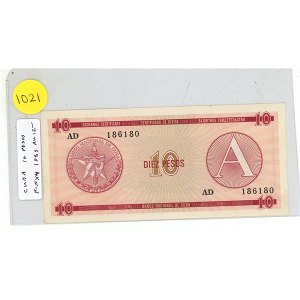 Cuba. Foreign Exchange Certificate. 1985 10 Pesos. AU.