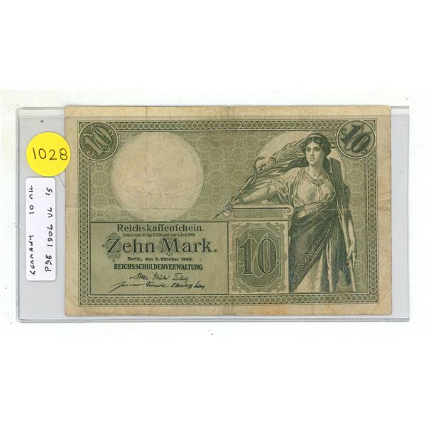 Germany – Empire. 1906 10 Mark Reichskassenschein. VG.