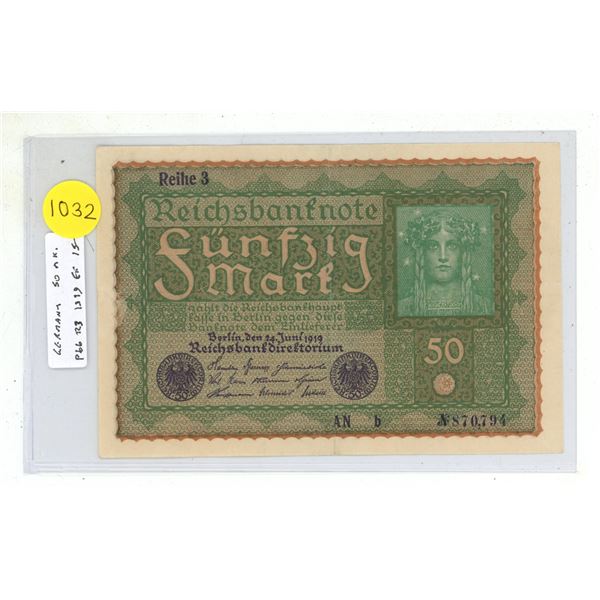 Germany – Weimar Republic. 1919 50 Mark Reichsbanknote. EF.