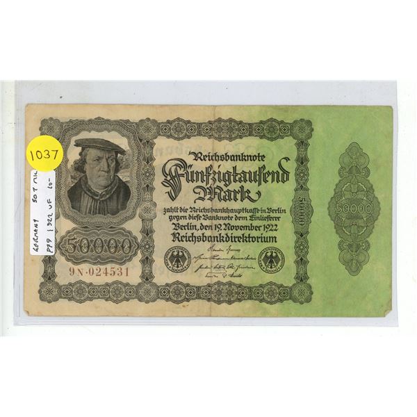 Germany – Weimar Republic. 1923 100,000 Mark Reichsbanknote. VF.
