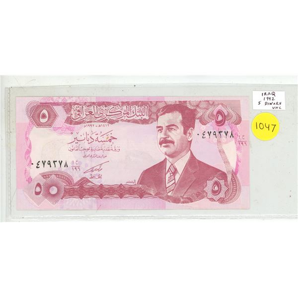 Iraq. 1992 5 Dinars. Sadam Hussein. Uncirculated.