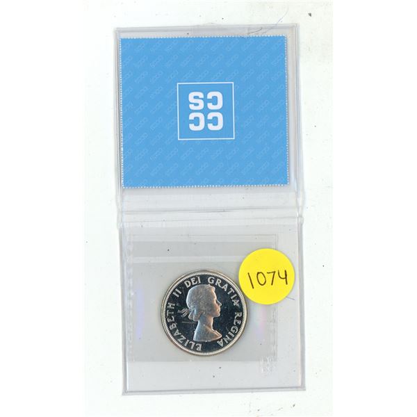 1964 Canadian Silver 50 Cents. CCCS graded and certified PL-66 with Heavy Cameo. Bright White.