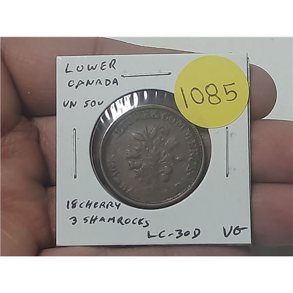 Lower Canada. Bouquet Sous pre-Confederation Token. 18 Cherry Leaves, 3 Shamrocks. LC-30D. VG.
