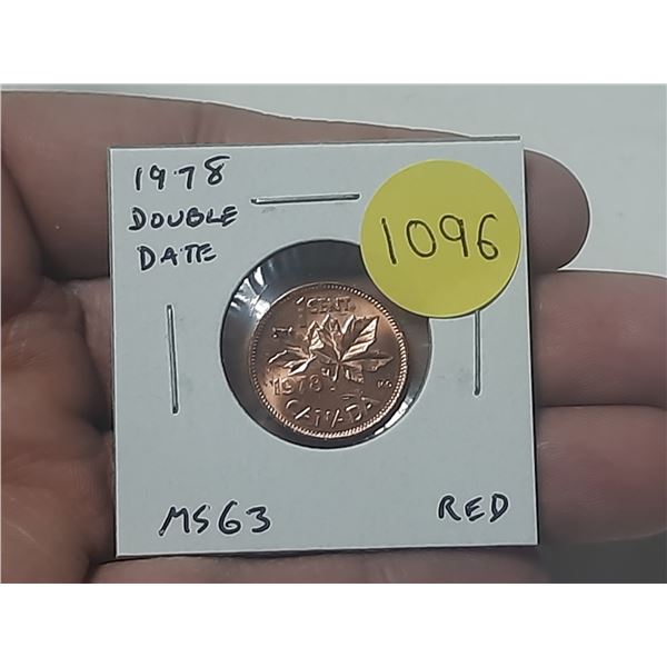 1978 Double Date Small Cent. MS63 Red.