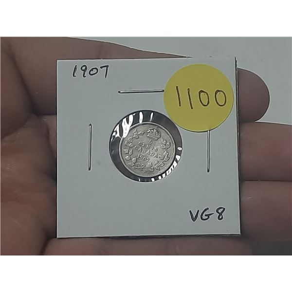 1907 Canadian Silver 5 Cents. VG8.