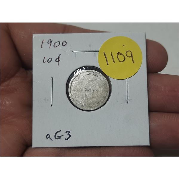 1900 Canadian Victoria Silver 10 Cents. aG3 with readable date.