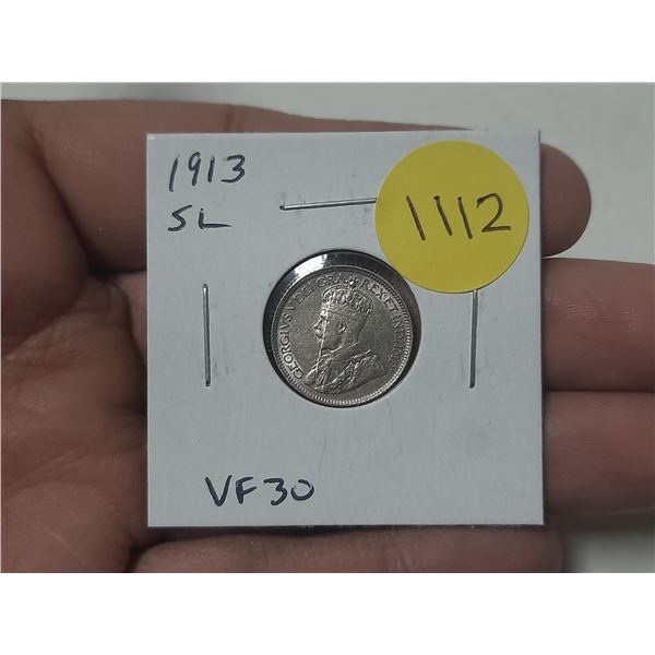 1913 Small Leaves Silver 10 Cents. VF30.