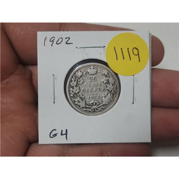 1902 Canadian Silver 25 Cents. First issue of King Edward VII. G4.