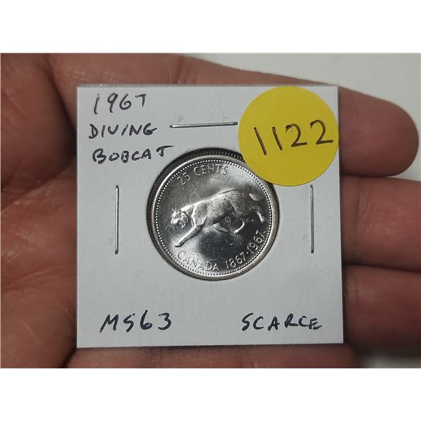 1967 Diving Bobcat Silver 25 Cents. There is a Die Rotation, so it appears that the Bobcat is Diving