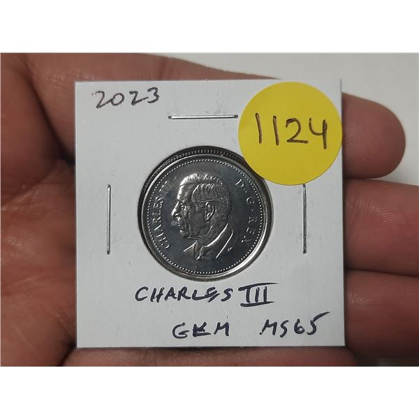 2023 Charles III Canadian 25 Cents. First issue of the new king. Gem MS65.