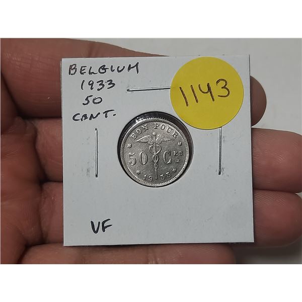 Belgium 1933 50 Centimes. VF.