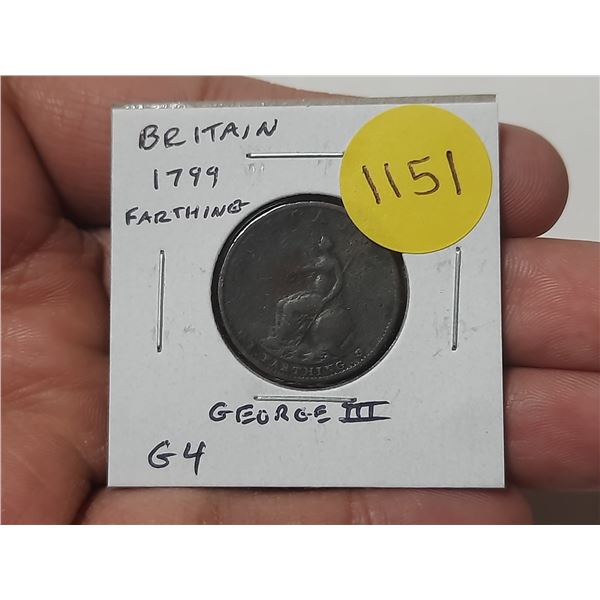 Great Britain. 1799 Farthing. George III. Good.
