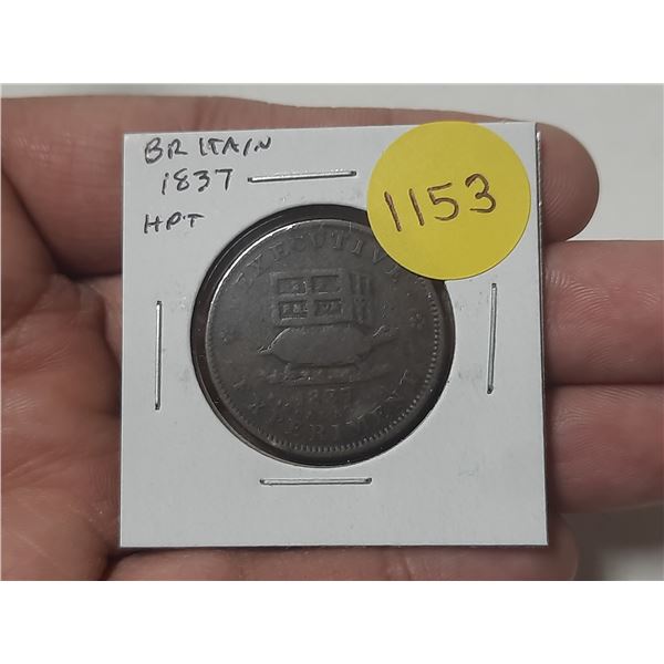 Great Britain. 1837 Half Penny Token. Turtle and Donkey. Good.