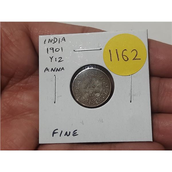 India. 1901 1/12 Anna. Queen Victoria. Fine.