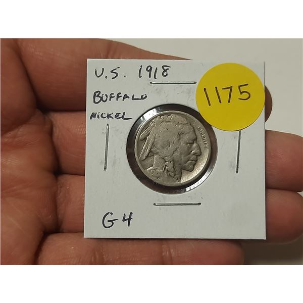 U.S. 1918 Buffalo Nickel. G4.