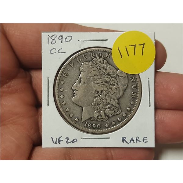 U.S. 1890CC Morgan Silver Dollar. Rare Carson City Mint. VF20.