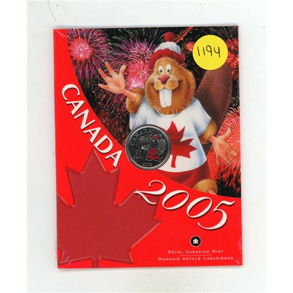 2005 Canadian Colourized 25 Cents. Canada Day Series. BU. Housed in its unopened folder.