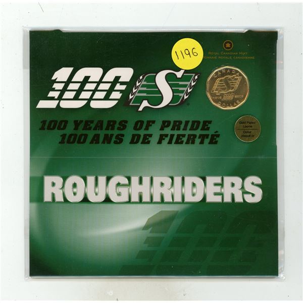 1910 – 2010 100th Anniversary of the Saskatchewan Roughriders Loonie. This Loonie is Gold-p