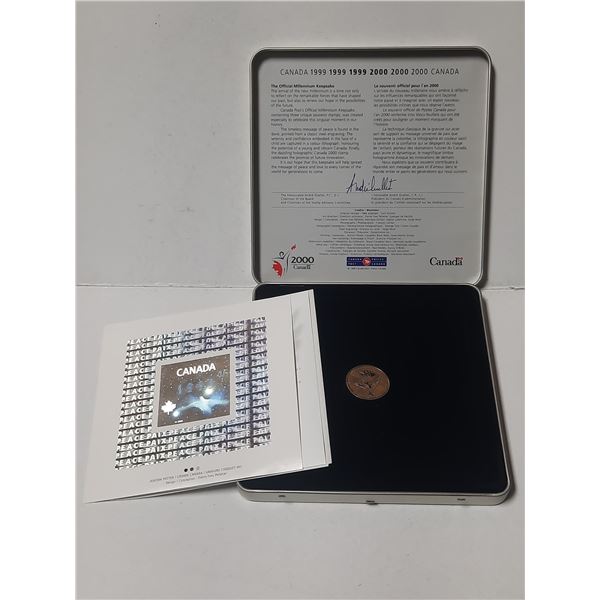 Official 1999 – 2000 Millenium Keepsake. Contains 3 Stamps and one Dove Medal.