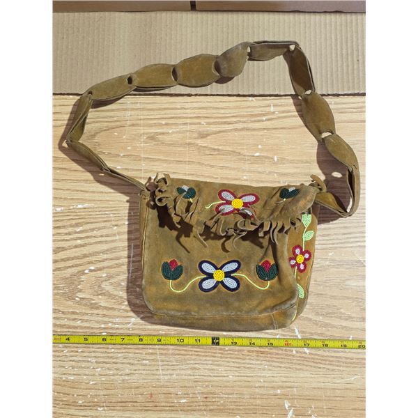 Beaded purse made of hide- 9"W