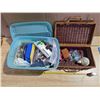 Image 1 : Weave basket and tub full of sewing supplies