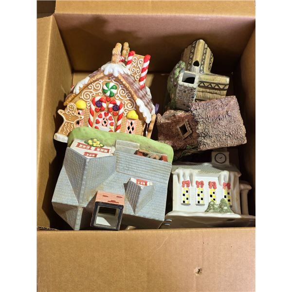 Box of christmas village items