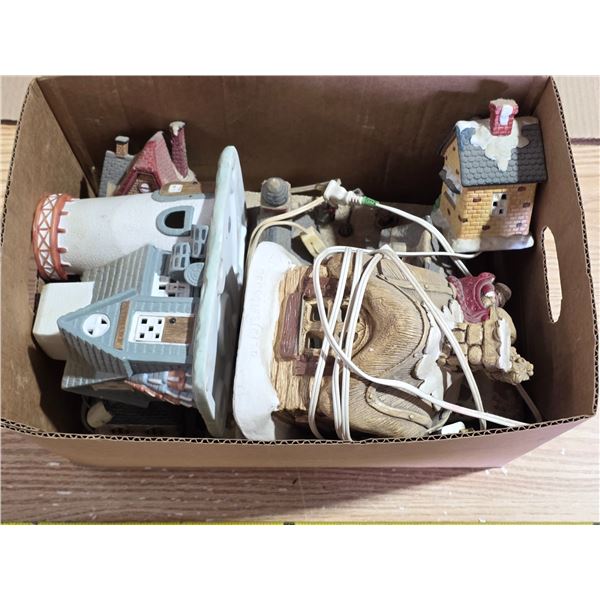 Box of christmas village items
