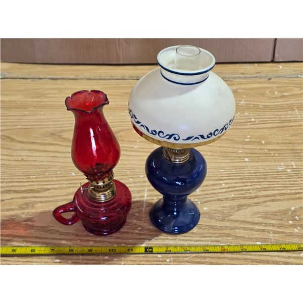 2 oil lamps with chimneys- 10"H