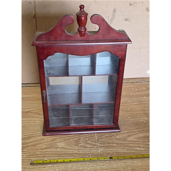 Wooden display cabinet with mirror back panel- 13" by 3" by 20"H