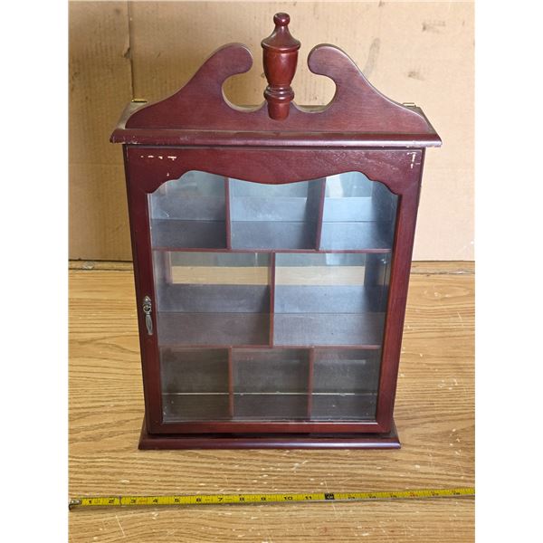 Wooden display cabinet with mirror back panel- 13" by 3" by 20"H