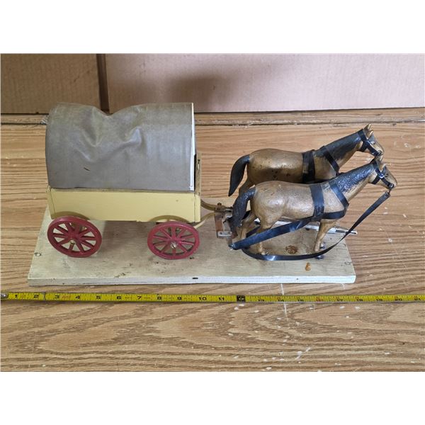 Horse and wagon- metal horses- 17"L