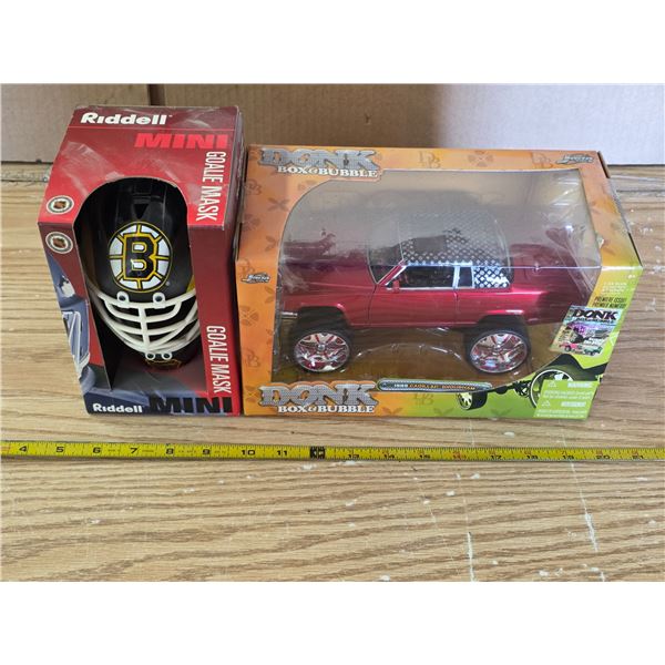 Donk toy truck and hockey goalie mask